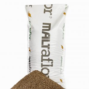 Sack Maltaflor Malzmehl mit Getreidehaufen