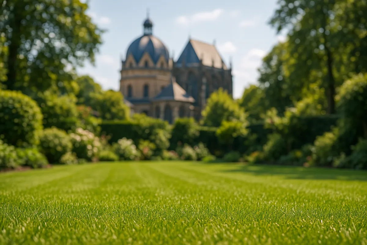 Frisch verlegter Rollrasen mit Aachener Dom im Hintergrund – EuBo-Rollrasen liefert in Aachen, Düren & Heinsberg
