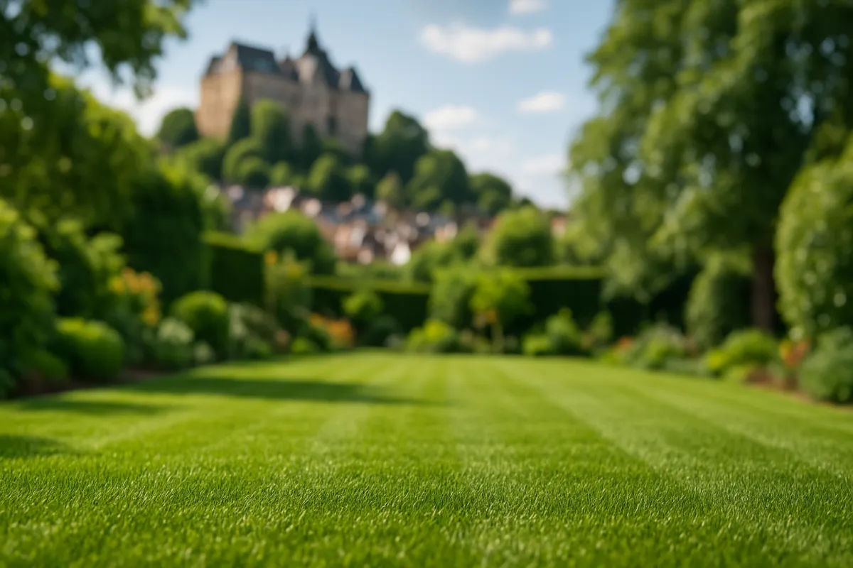 Frisch verlegter Rollrasen mit Marburger Schloss im Hintergrund – EuBo-Rollrasen liefert in Marburg & Mittelhessen