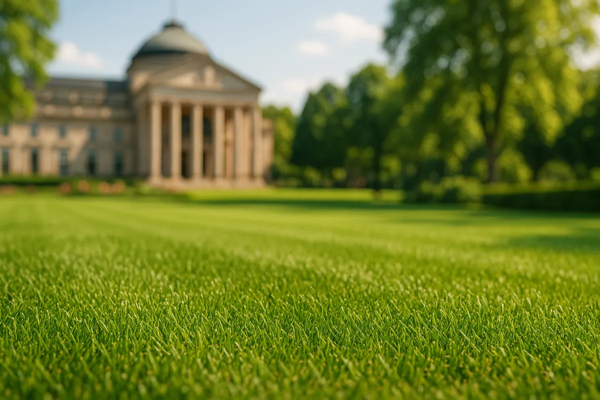 Frisch verlegter Rollrasen mit Kurhaus Wiesbaden im Hintergrund – EuBo-Rollrasen liefert in Wiesbaden & Rheingau